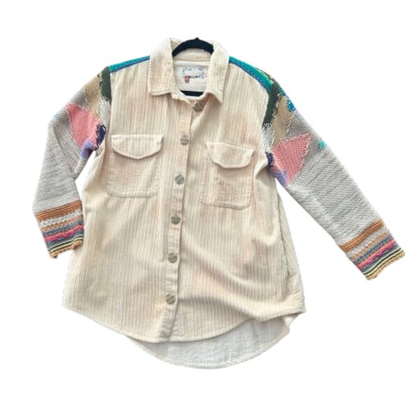 Anthropologie PILCRO Corduroy & Patchwork Sweater Shacket Jacket Size Medium - Picture 1 of 12